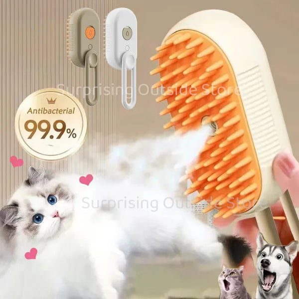 Cat Dog Pet Spray Massage Brush 3 in 1 One Button Steam